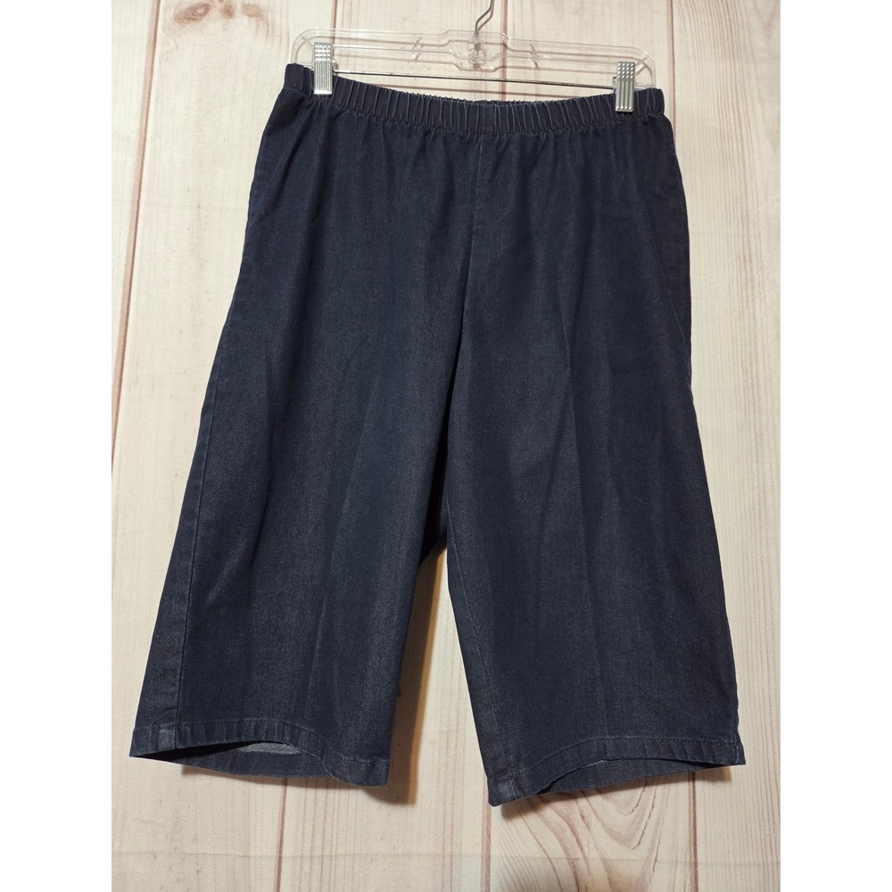 Roamans Womens 16W Dark Wash Denim Elastic Waist Pull On Shorts Stretch Cotton